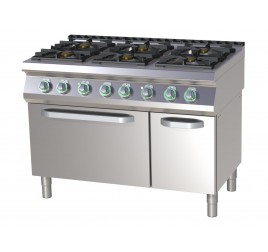 6 égőfejes RedFox gáztűzhely elektromos, statikus sütővel